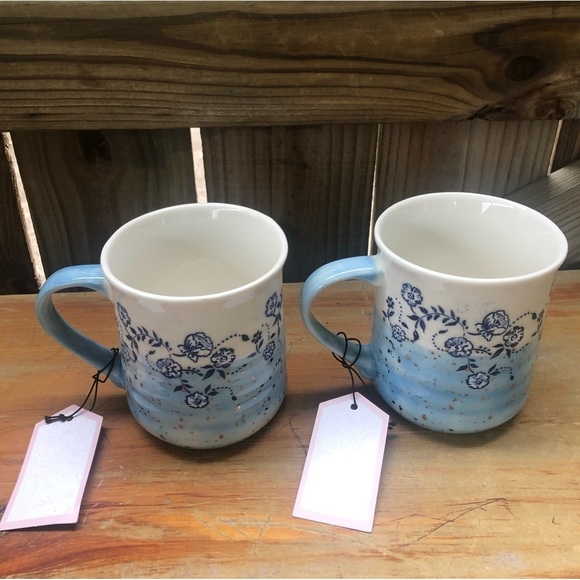 Set of 2 Belle Maison Always Be Kind Blue & White Floral Coffee Mugs with Tags - Picture 2 of 7